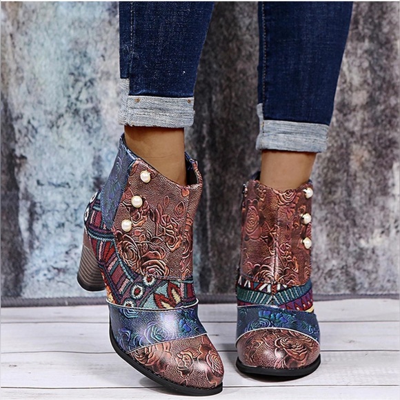 Breathable Chunky High Heel Sz 8 Retro Zipper Breathable Short Boots nwt - Picture 6 of 7